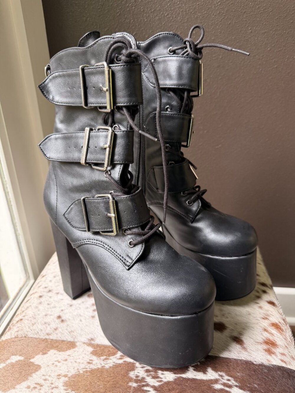 DEMONIA TORMENT Heel Platform Punk Gothic Black Lace-Up Women's Boot